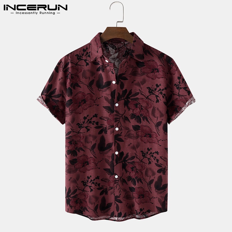 INCERUN Men Vintage Style Printed Short Sleeved Button Down Leisure ...