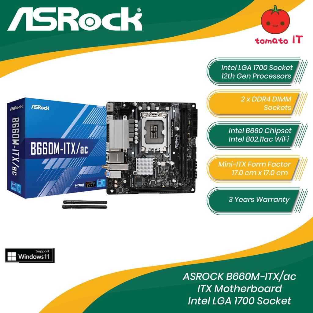 ASROCK B660M-ITX/ac Intel LGA1700 Socket ITX Motherboard | Shopee Malaysia