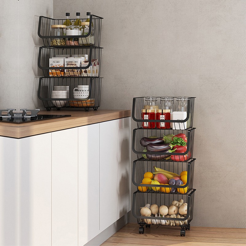 Kitchen Rack Trolley Movable Storage Rack Spice Rack Fruit Vegetables Storage Holder Stainless Steel Rak Troli Sayur Shopee Malaysia