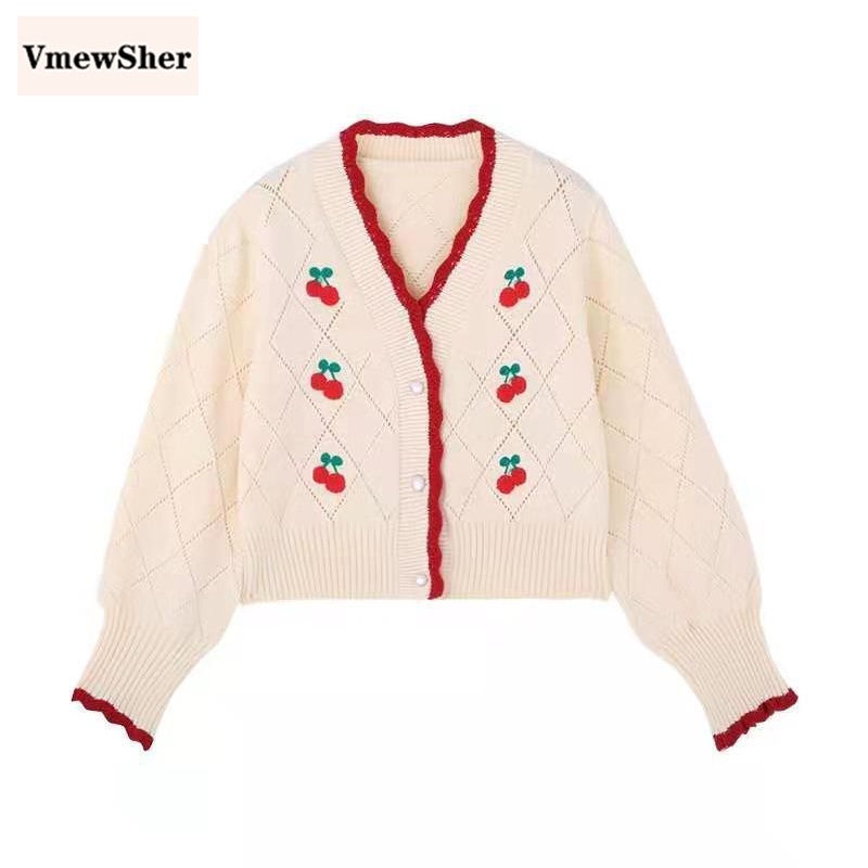 Sweet retro chic loose embroidery long sale sleeve knitting sweater