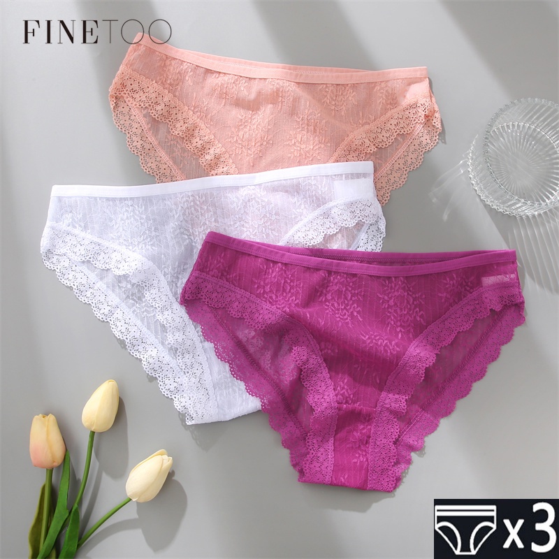 Finetoo 3pcsset Sexy Lace Panties Women Low Rise Floral S Xl Sexy Lace Female Lingerie Shopee 