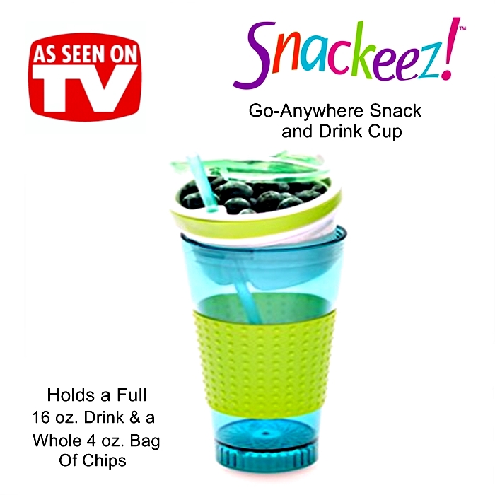 Snackeez Travel Cup Snack Drink In One Container Lid Straw Kids Snack