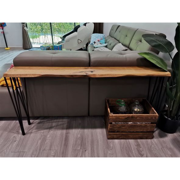 (Solid Wood Console Table)Hair Pin Leg LiveEdge Curve Design Natural ...