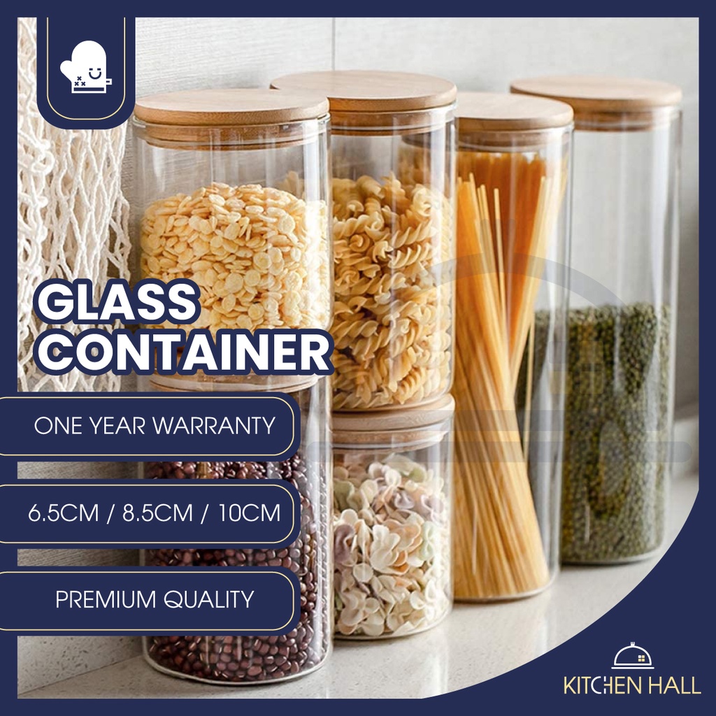 KH_ Glass Container Tall Airtight Bamboo Lid Jar Food Storage ...