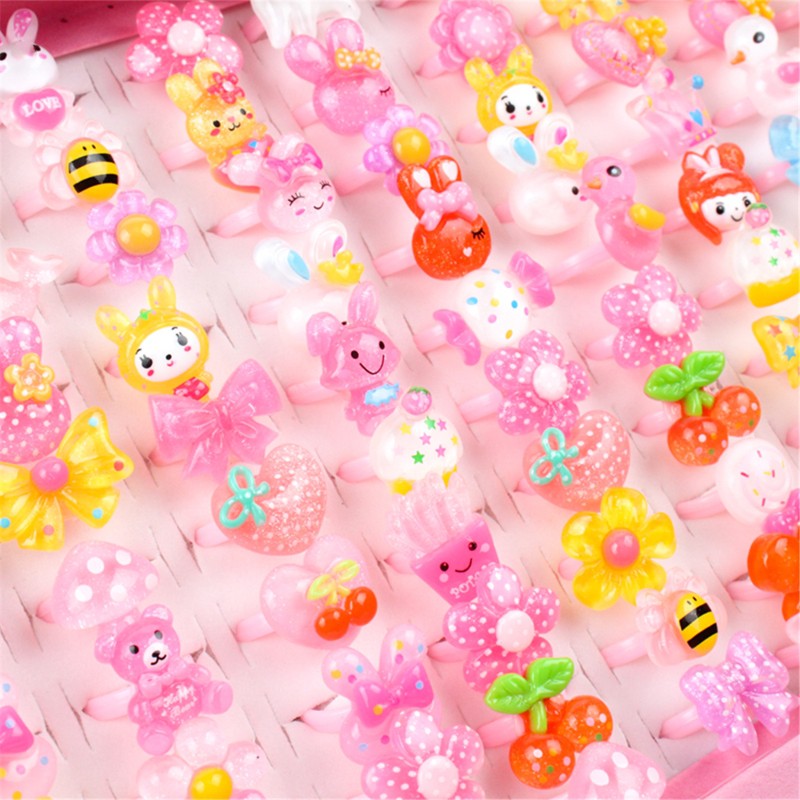 Stationery 10pcs/lot Children's Cartoon Rings Candy Flower Animal Bow ...