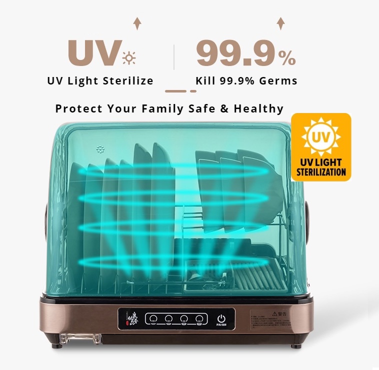 42L UV Light Sterilize Dish Drainer Dryer Machine Rack 90°C Hot Air