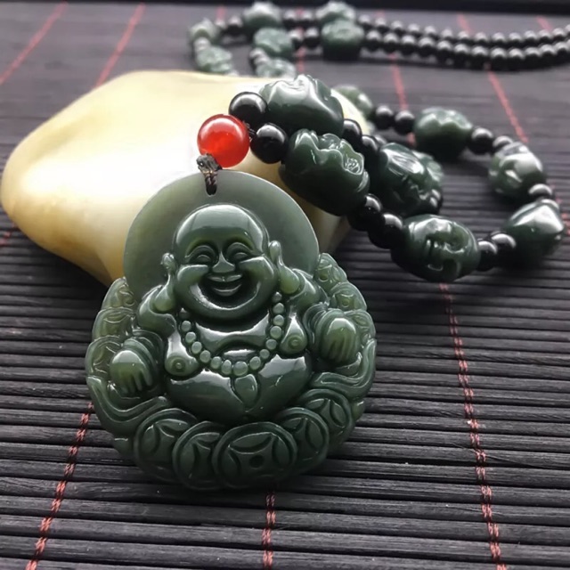 🔥证书🔥 天然和田玉青玉笑佛吊坠弥勒佛玉坠玉石佛公玉器