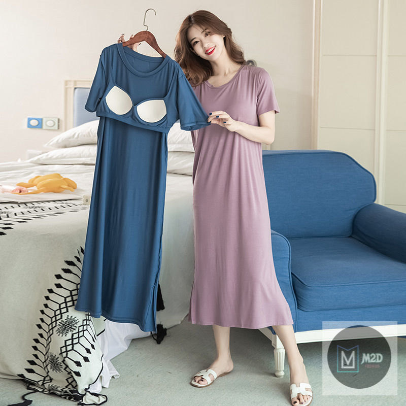 Modal Padded Nightdress Baju Tidur Modal Nighgown Reast Pad One