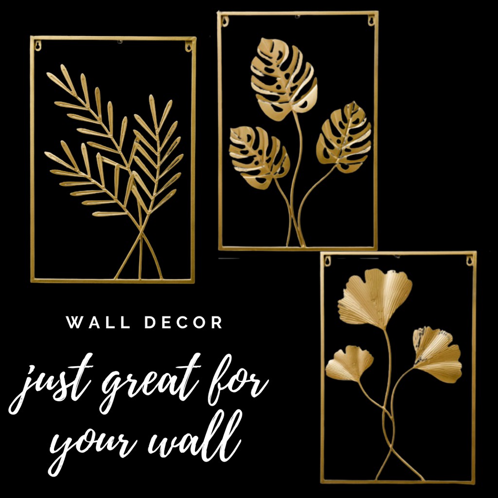 Wall Art Metal Wall Decor with Square Frame, Metal Leaf Wall Art Decor