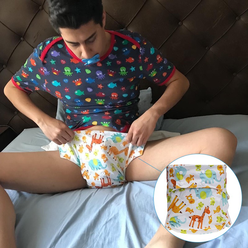 Abdl Adult Cloth Diaper Series Hot Cloth Diapers Diapers Nursing Pants Adult  Printed Washable Cloth Diapers Polyester Waterproof Leak-Proof Belt Snap  Button Diaper P 1 Gray Fat Adjustable