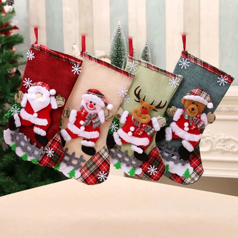 Large Christmas Stockings Santa Claus Elk Christmas Kids Gift Socks ...