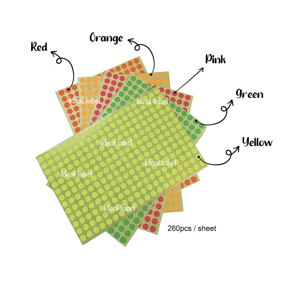 Round 8mm Fluorescent stickers / Stiker bulat / Dot label - 10 sheets ...