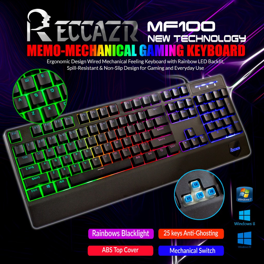 Reccazr MF100 100% Real Mechanical Keyboard with RGB Backlit Keyboard ...