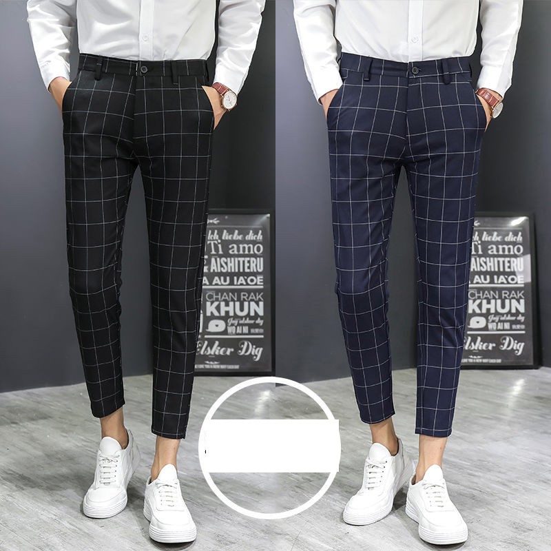 Plaid ankle hot sale pants men