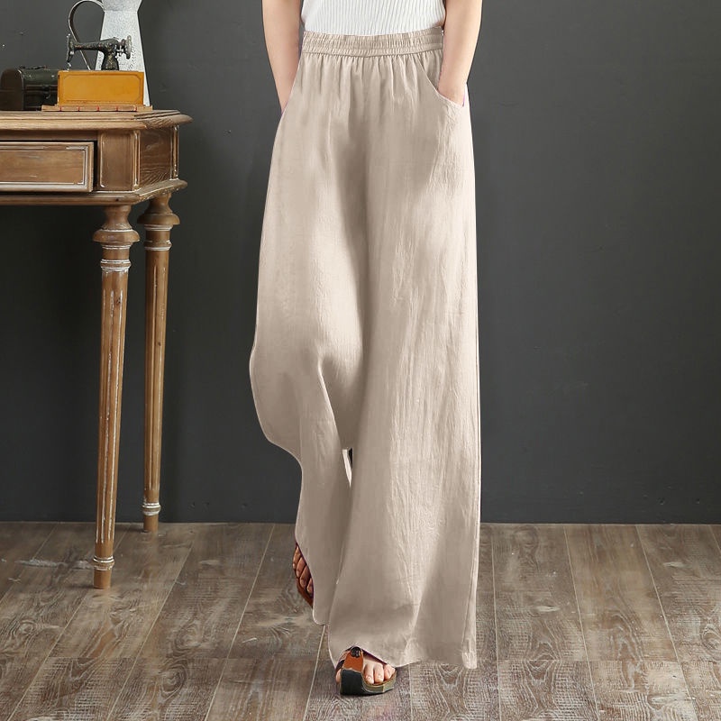 8 colors M4XL Women Casual Wide Legs Elastic Solid Color Long Pants