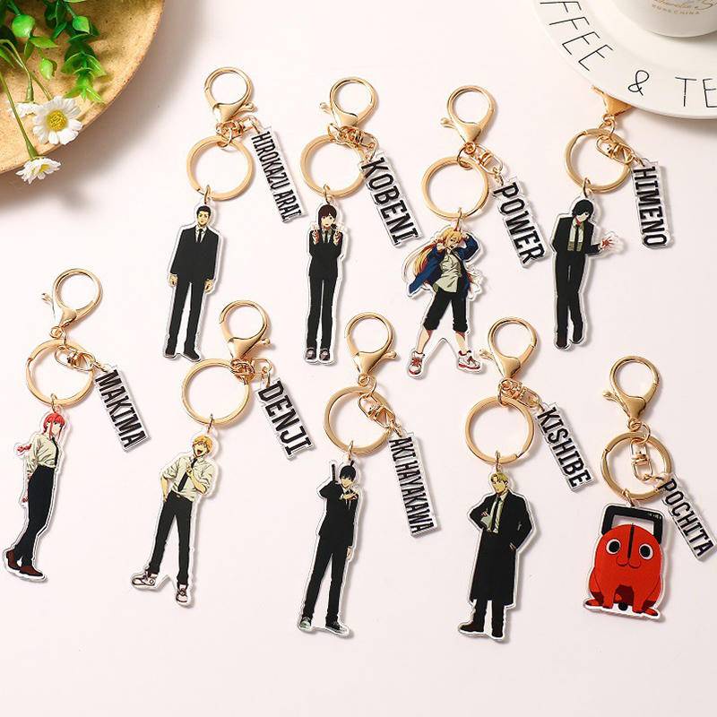 Anime Chainsaw Man Figures Keychain Acrylic Keyring Denji Makima Aki ...