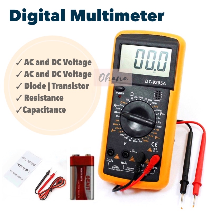 (BATTERY INCLUDED) DIGITAL MULTIMETER DT9205A HANDHELD LCD VOLTMETER
