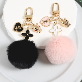 Alphabet Initial Letter K Pom Pom Keychain Cute Plush Key Chain Ring Purse  Bag Backpack Charm Earbud Case Cover Accessories Women Girls Gift