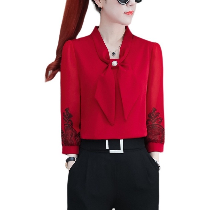 Elegant Women Chiffon Blouses Office Lady Work Wear Office Long Sleeve Shirt Formal Blusas Autumn Spring Women Tops Shopee Malaysia