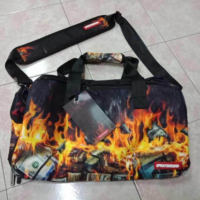 New Authentic Sprayground Fire Money Duffel Bag