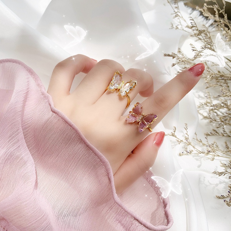 Korean Fashion Fairy Butterfly Ring Cincin Girl Luxury Pink Butterfly ...