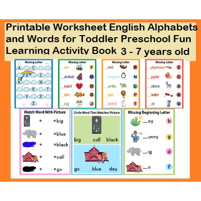 Printable PDF ABC Worksheet English Alphabets Words for Preschool Fun ...