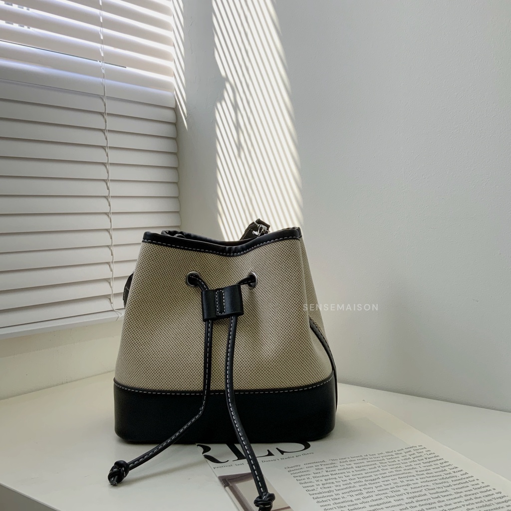 SENSEMAISON Women’s Bucket Sling Bag Korean Style Duo Tone Drawstring ...