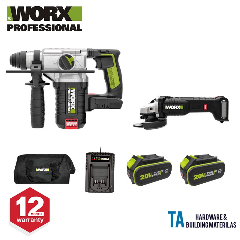 WORX COMBO SET WU388 WU808.9 BRUSHLESS ROTARY HAMMER AND LITHIUM