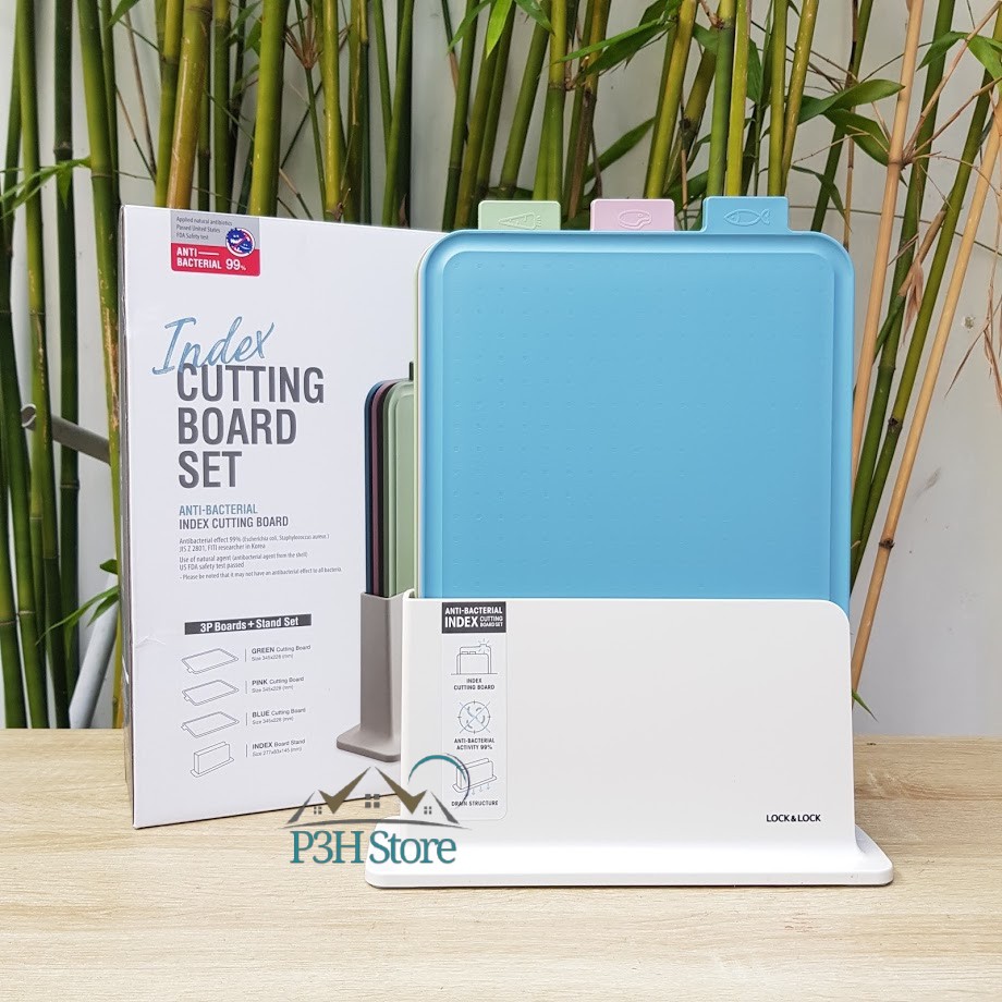 Set of 3 Lock&Lock antibacterial plastic cutting boards with stand ...
