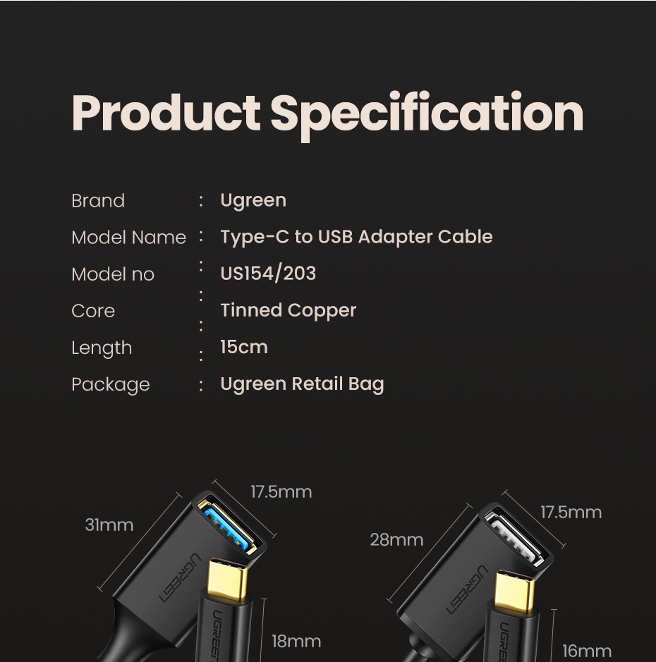 UGREEN USB OTG Type C Cable To USB 2.0 Adapter (13cm) | Shopee Malaysia