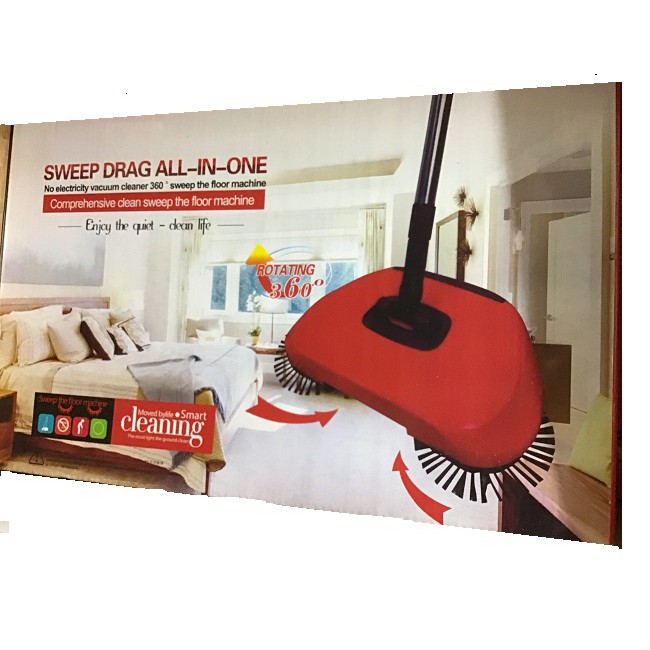 Sweeper Drag All-In-One Hand-Push Spin Broom Dirt Pet Hair Remover ...