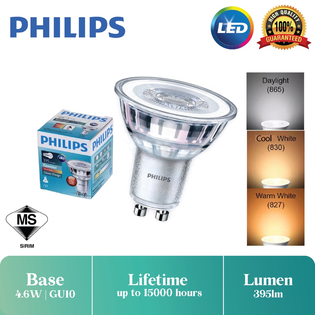 PHILIPS LED Spots GU10 BULB 4.6W 2700K/3000K | Shopee Malaysia