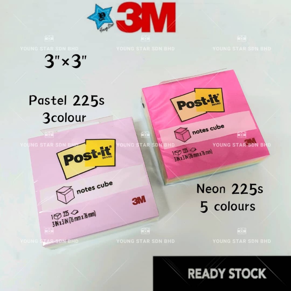 3M Post-it Notes Cube 3x3 - Re-stickable (225s) Pastel / Neon | Shopee ...