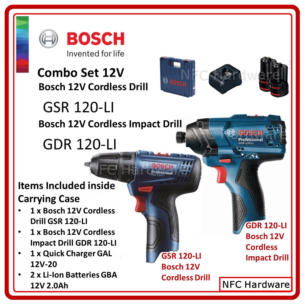 Bosch Combo Set 12V Cordless Drill GSR 120 LI Bosch 12V Cordless