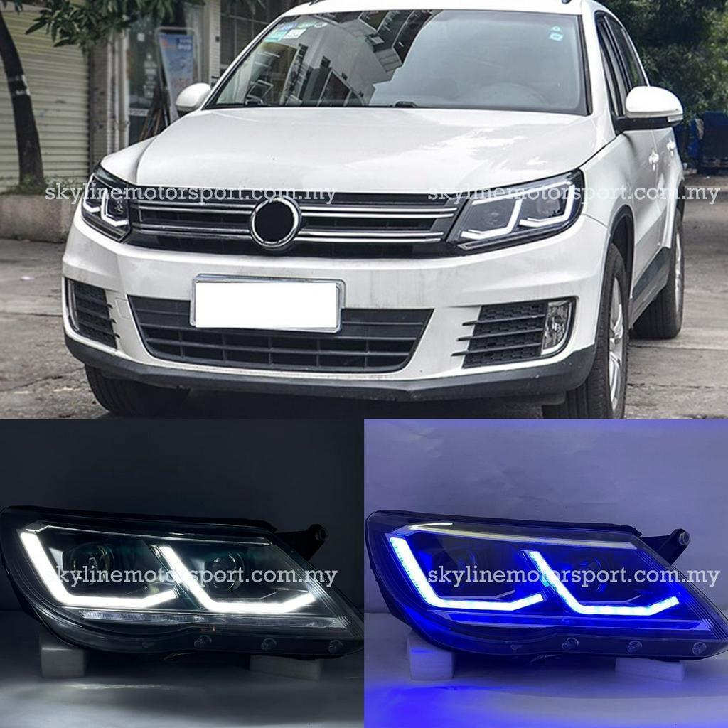 FK Pair LED DRL Projector Headlights VW Tiguan 5N 07-11 black RHD main image 1