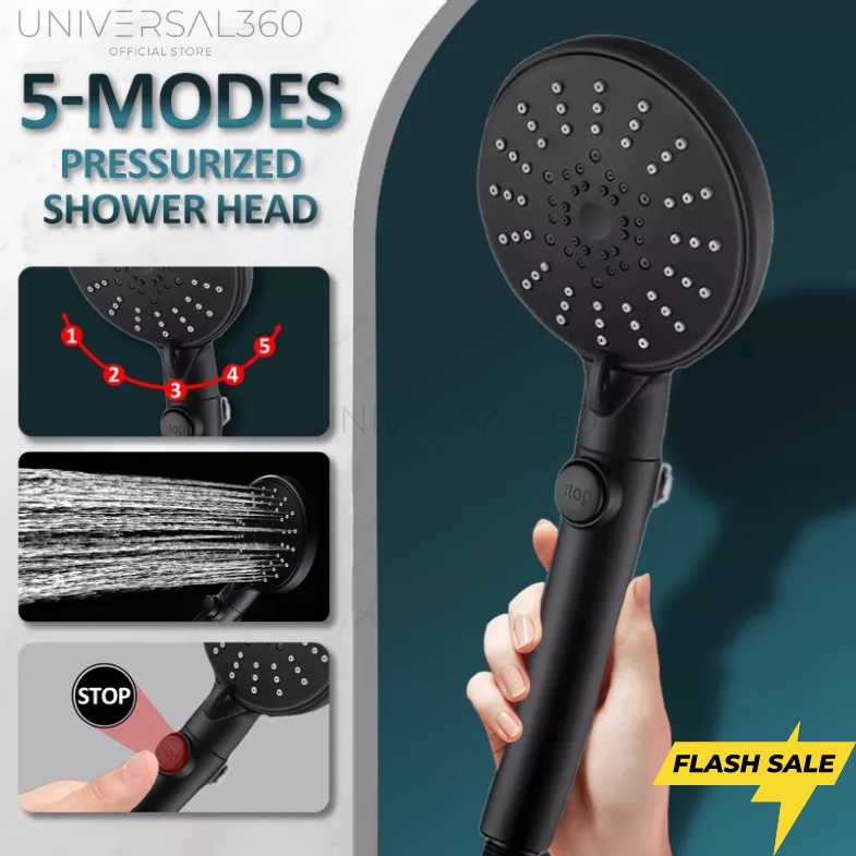 High Pressure 5 Spray Modes Shower Head Matte Black ABS Handheld Shower ...