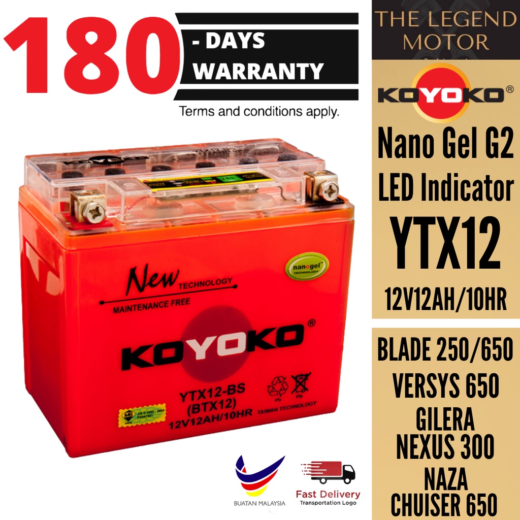 Traktat Spis aftensmad Undskyld mig YTX12-BS YTX12 BTX12 Koyoko Gel G2 Battery Batteri Bateri 100% Original  KOYOKO GSX-R 1000 Kawasaki 600 Vulcan 650 ER6 | Shopee Malaysia