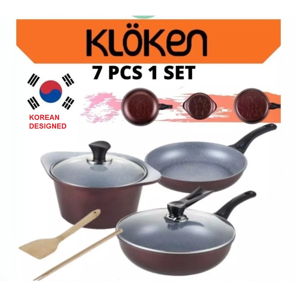 Kloken non-stick Wok Curling Stone Cookware Wok, Frying Pan & Casserole set  (Made in Korea) | Shopee Malaysia