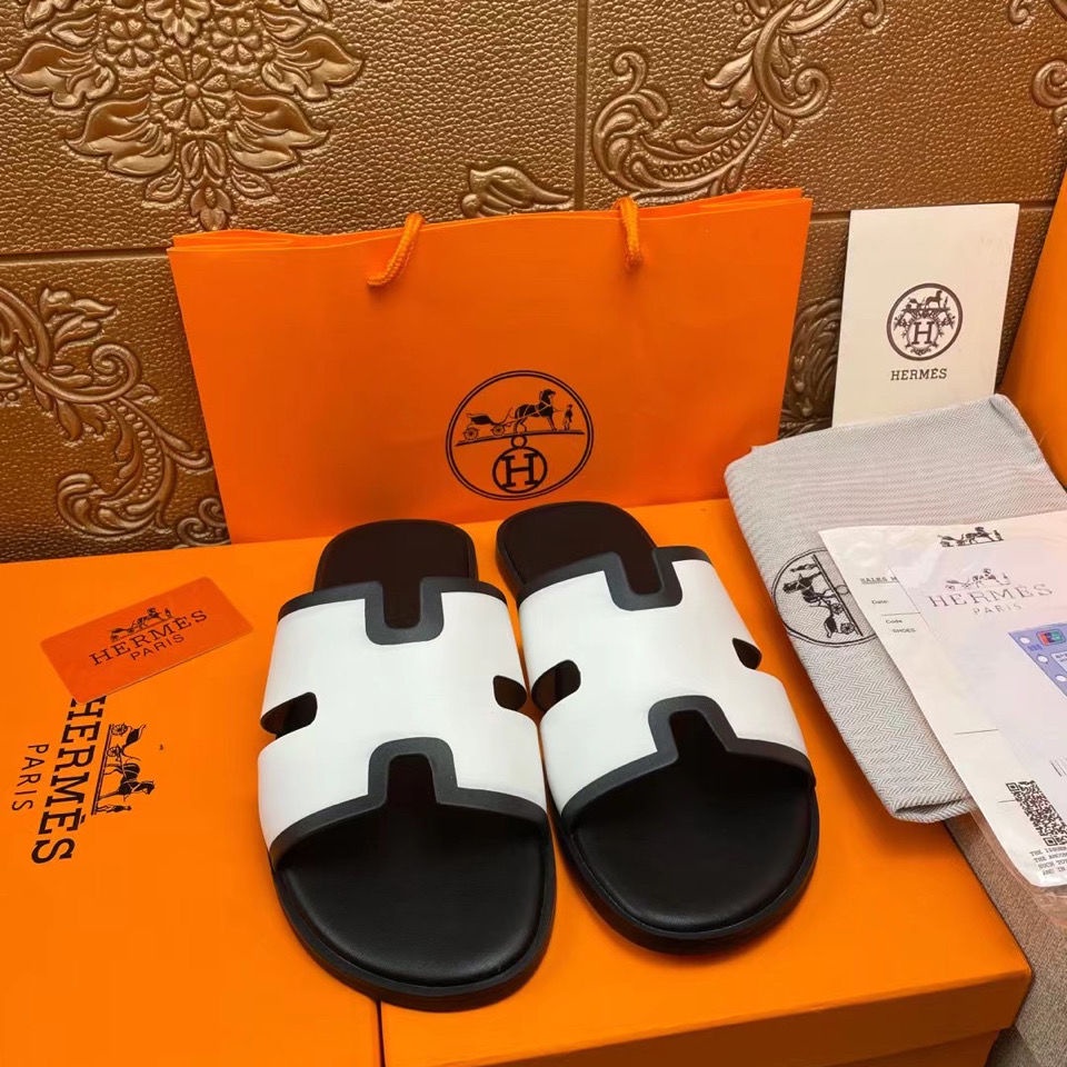 【withbox】Herm 2022 top quality men's slippers leather color matching