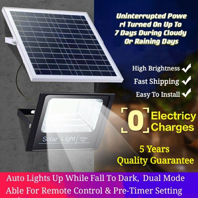 JC 60W 100W 200W LED Solar Flood Lights For Outdoor Lighting, 7-10 Hours  Bright IP67 Waterproof