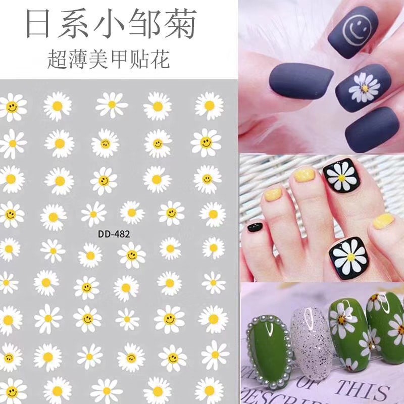 Nail art stickers 超火Bigbang权志龙同款雏菊美甲花朵贴纸豹纹潮牌GD雏菊花少女指甲装饰 | Shopee Malaysia