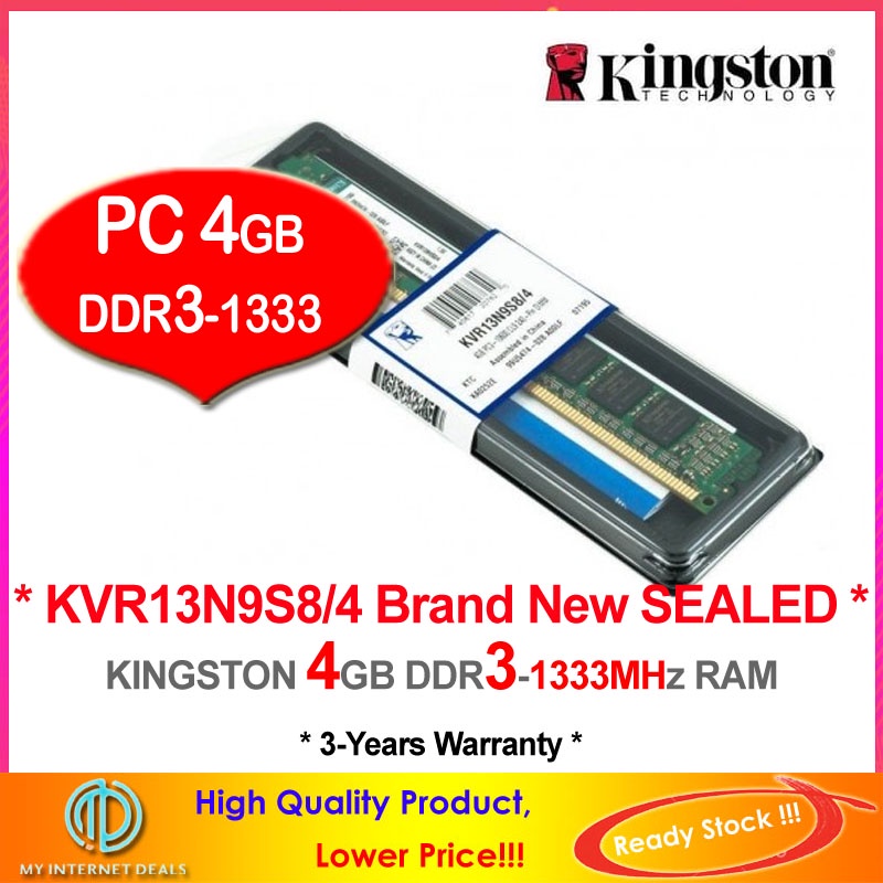 KINGSTON 4GB DDR3-1333 DESKTOP PC RAM Memory - KVR13N9S8/4G | Shopee ...