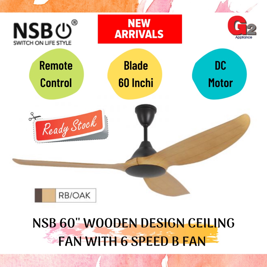 NSB 60'' WOODEN DESIGN B FAN (DC MOTOR) CEILING FAN WITH 6 SPEED( READY ...