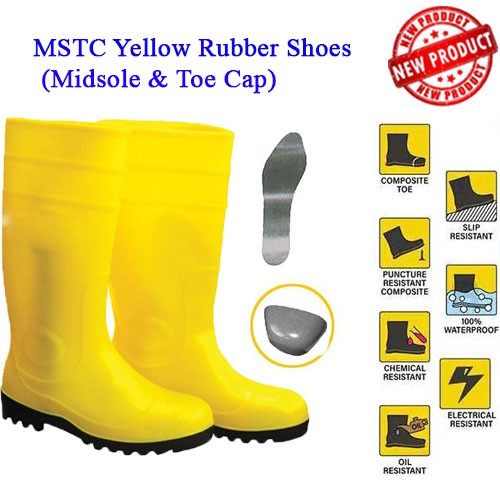 MSTC Yellow Safety Rubber Boot MIDSOLE TOE CAP YELLOW RUBBER BOOT Kasut ...