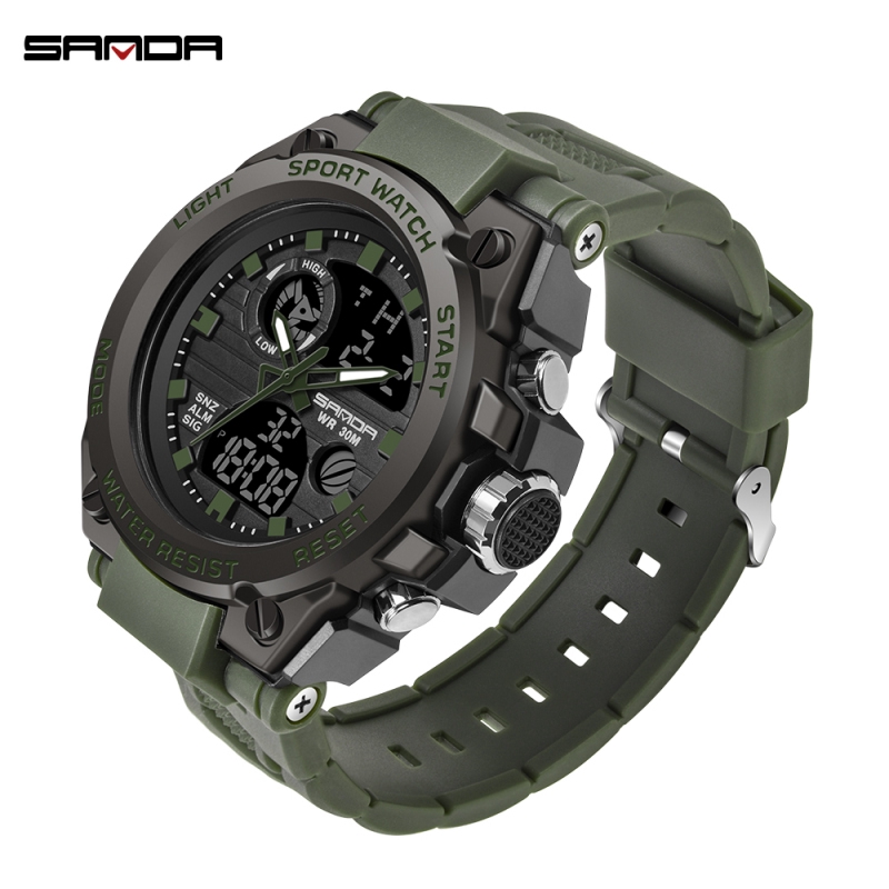 SANDA Men Watch Luxury Waterproof Quartz LED with Multi-function ...