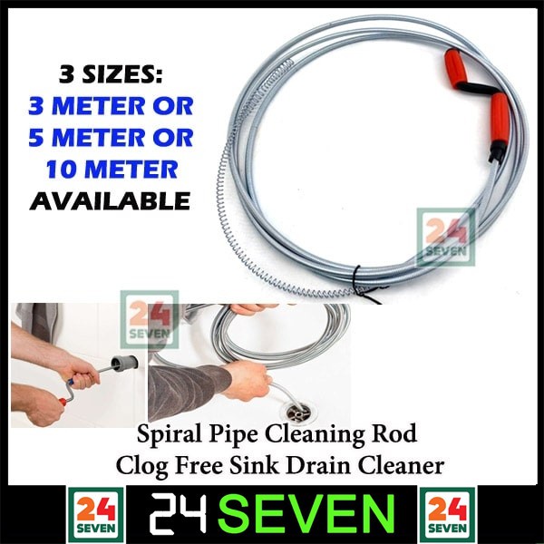 SPIRAL PIPE CLEANING ROD CLOG FREE SINK & DRAIN CLEANER (3M X 8MM) (5M ...