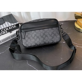 Ready Stock] Mens Leather Sling Bag Rectangular Grid Waist Bag