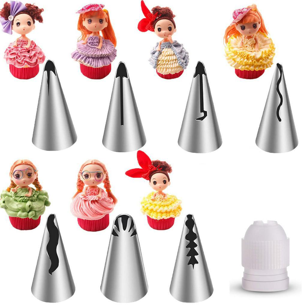 8Pcs Cake Decorating Icing Piping Tip Set, Pleated Skirt Piping Nozzles