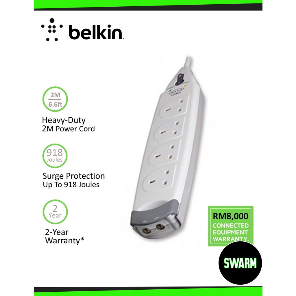 Belkin F9H410sa2M Home Series 4-Socket Surge Protector | Shopee Malaysia