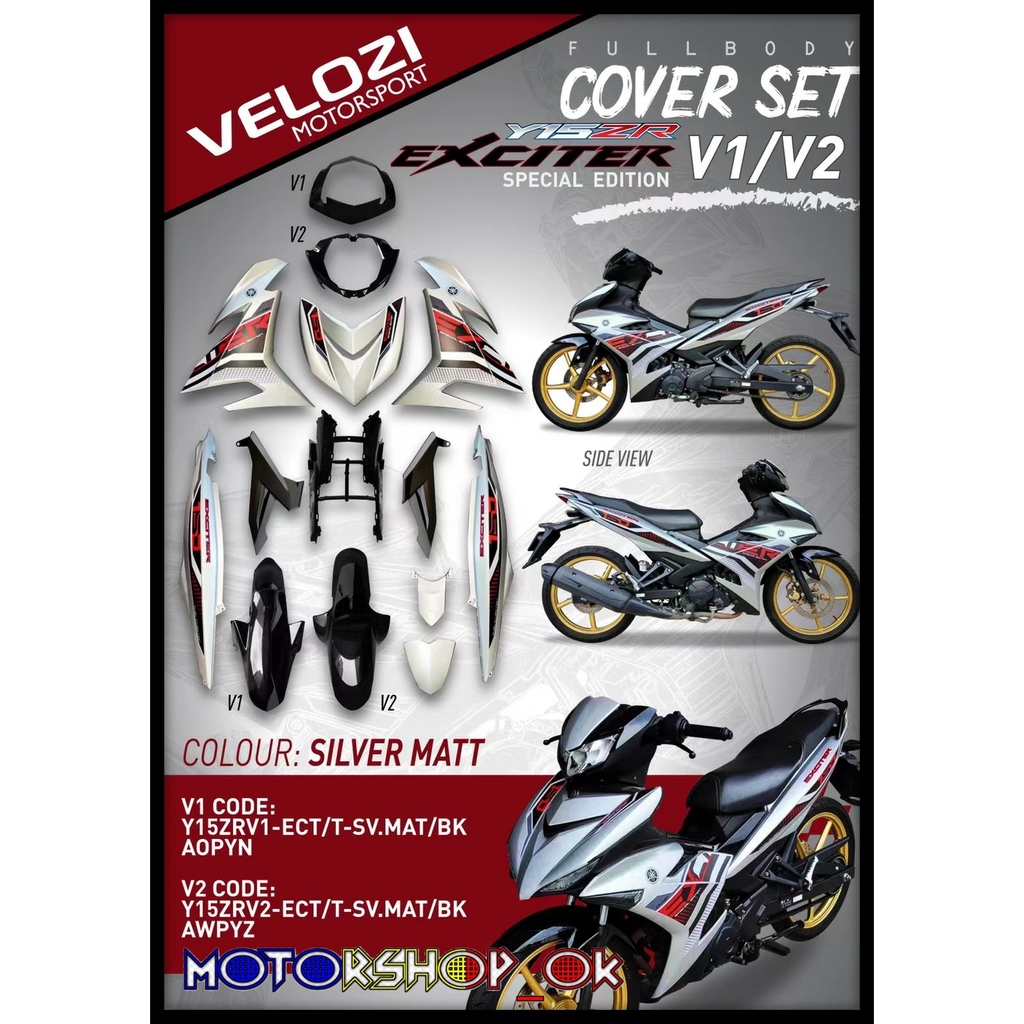 EXCITER 2021 SILVER MATT VELOZI COVER SET COVERSET YAMAHA Y15 Y15Z ...